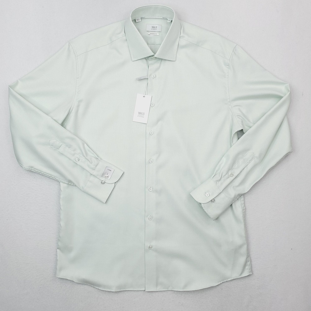 1863 By Eterna Dress Shirt Mens 16 Green Solid Non Iron Long Sleeve Cotton